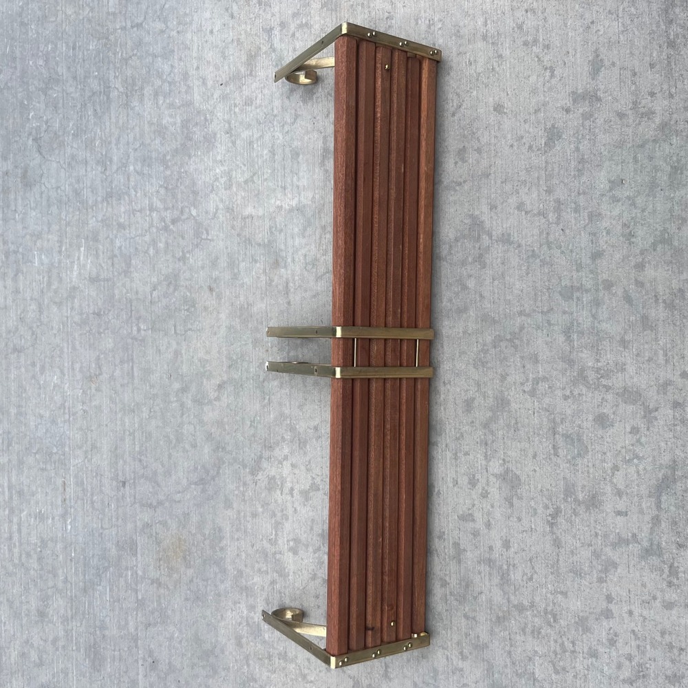 Vintage Mid Century Modern Adjustable Wood and Brass Wall Shelf 24-45 Inch Wide - Picture 7 of 12